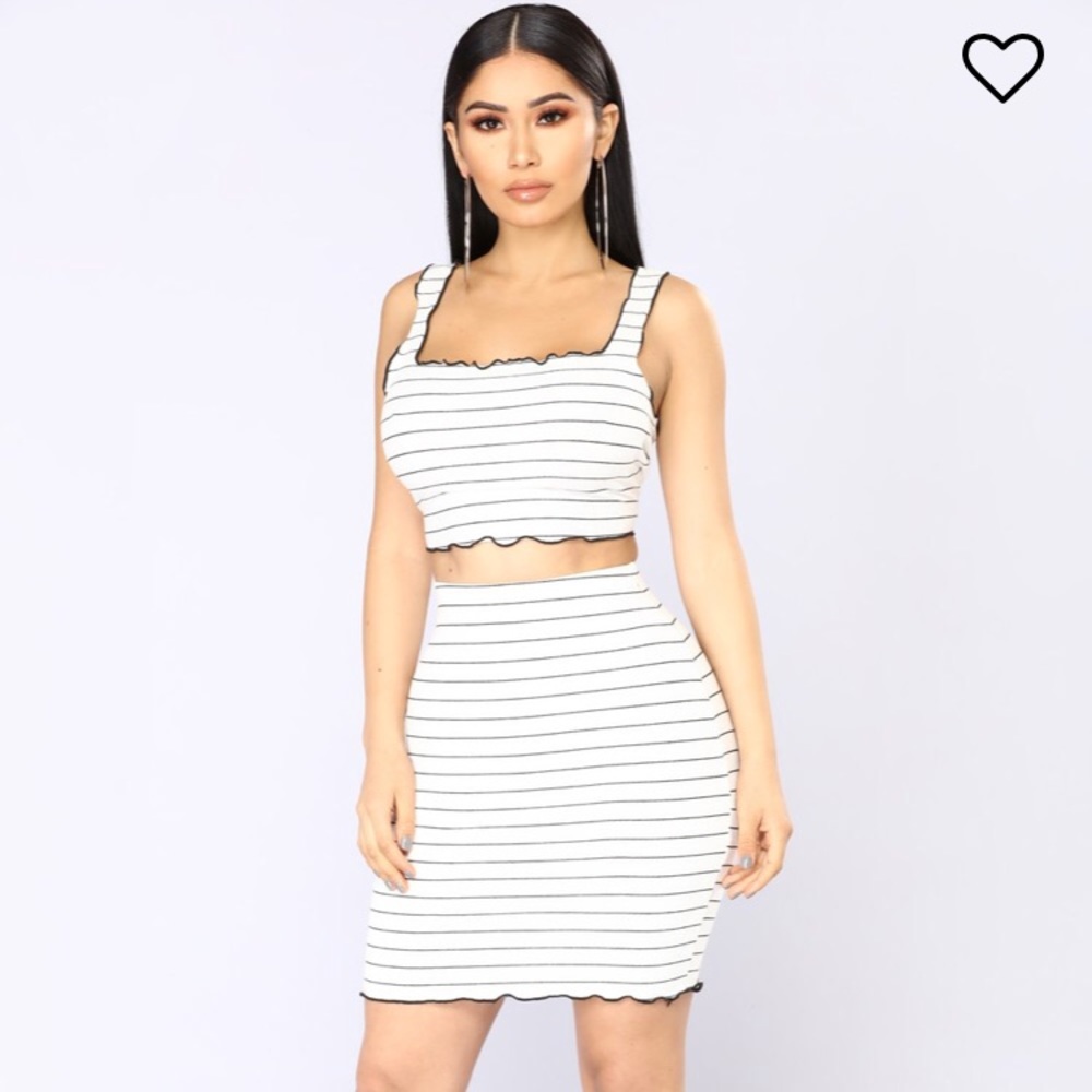 Black & White Striped Two Piece Skirt Set